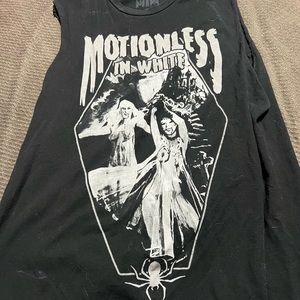 Motionless in White shirt, sleeves cutoff, small stain on front, lightly worn